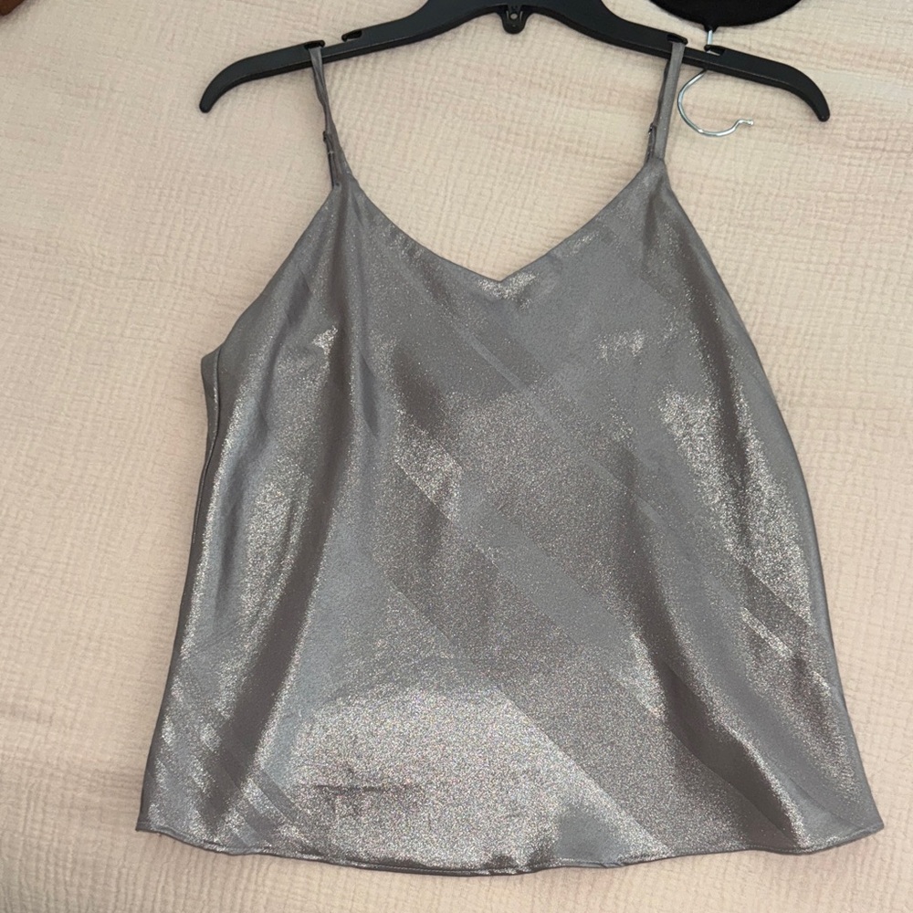 Fab’rik Satin Metallic Camisole Tank Top - Silver